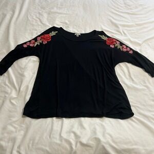 Eyeshadow Womens Black Floral Embroidered Cold Shoulder Top Size M J5825CBCY